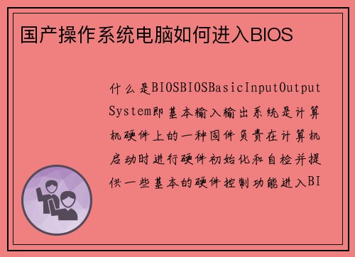 国产操作系统电脑如何进入BIOS