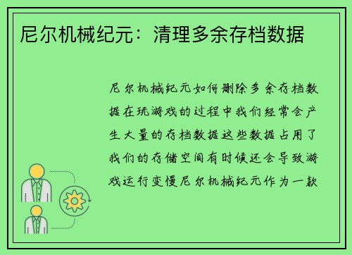尼尔机械纪元：清理多余存档数据